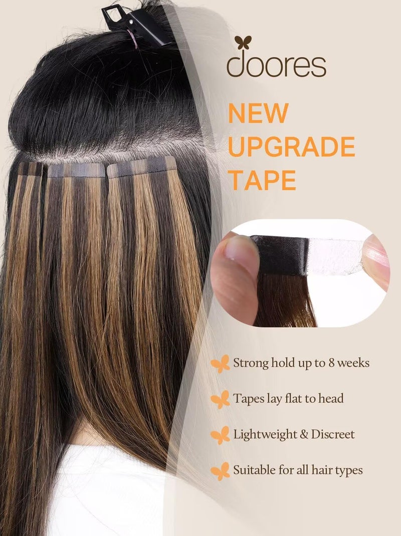 DOORES Human Hair Extensions Tape in Balayage Chocolate Brown to Caramel Blonde 18 Inch Natural Tape in Hair Extensions Seamless Straight Real Remy 50g 20pcs - Image 5